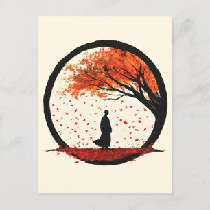 Stillness Zen Circle Autumn Falling Leaves Holiday Postcard
