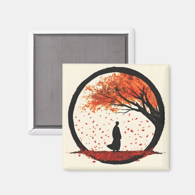 Stillness Zen Circle Autumn Falling Leaves Magnet (Front/Back)
