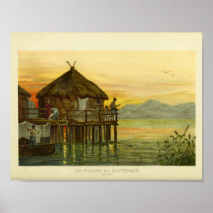 Stilt House Water Colour Sunset Print