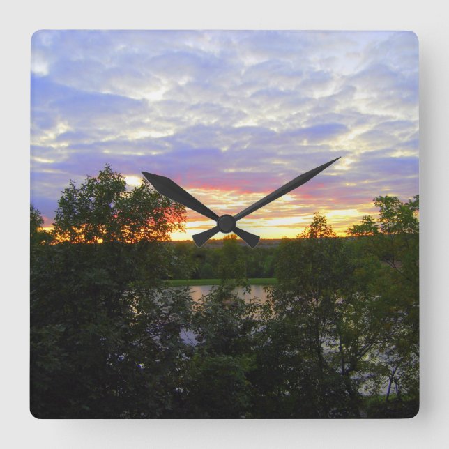 Stilwell Pond at Sunset Square Wall Clock (Front)