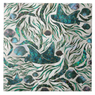 Stingray and Scat fish pattern Abalone Ceramic Tile