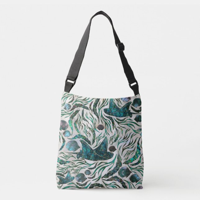 Stingray and Scat fish pattern Abalone Crossbody Bag (Front)