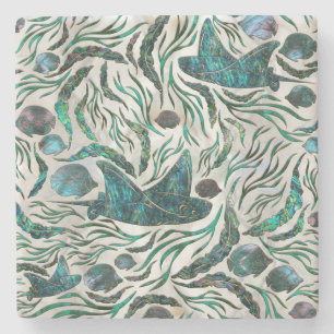 Stingray and Scat fish pattern Abalone Stone Coaster