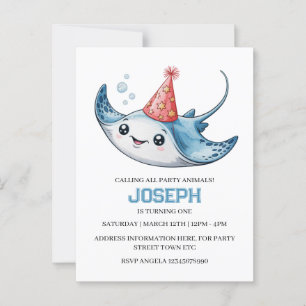 Stingray Birthday Party Invitation Invite Pool Postcard
