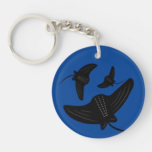 Stingray Doodle Script Name Blue Key Ring (Front)