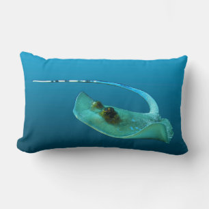 Stingray in motion! Gradient blue background Lumbar Cushion