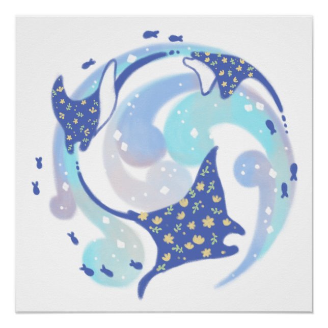 Stingray in Ocean Illustration Poster (Front)