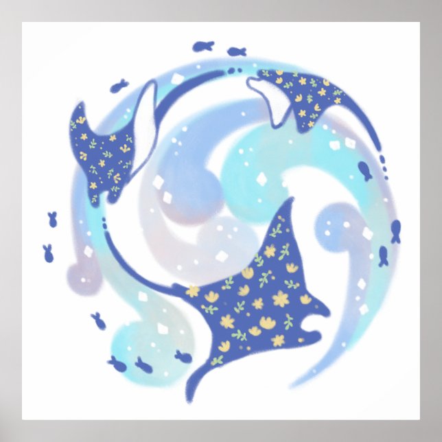 Stingray in Ocean Illustration Poster (Front)