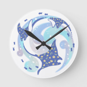 Stingray in Ocean Illustration Round Clock