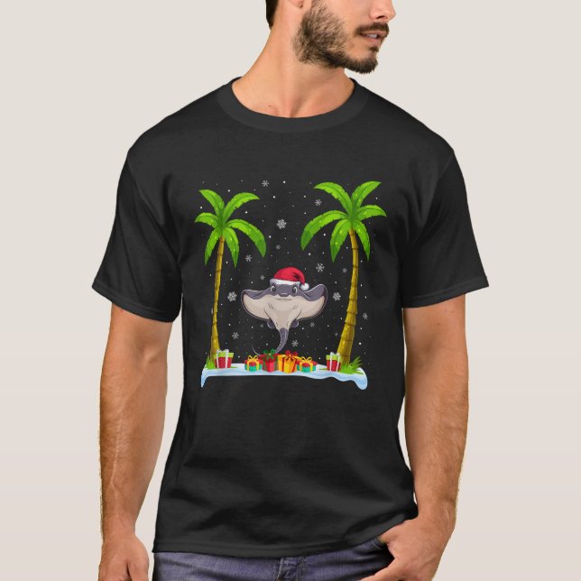 Stingray Santa Hat Palm Tree Beach Xmas Pajama  T-Shirt (Front)