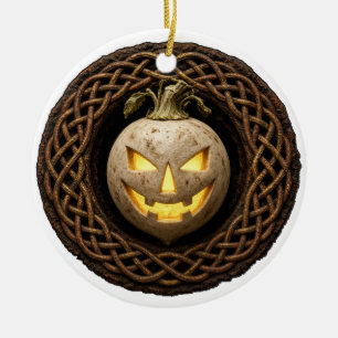Stingy Jack Turnip Lantern Halloween, Rustic Ceramic Ornament