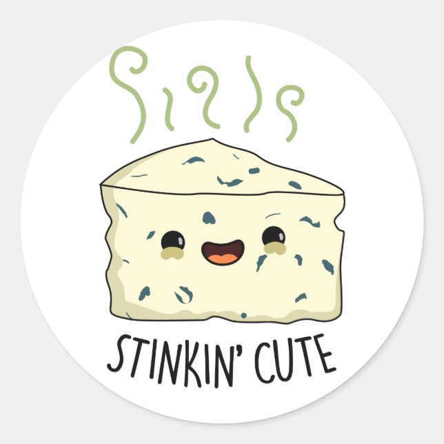 Stinkin Cute Funny Cheese Pun  Classic Round Sticker (Front)