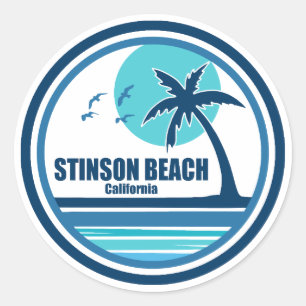 Stinson Beach California Palm Tree Birds Classic Round Sticker