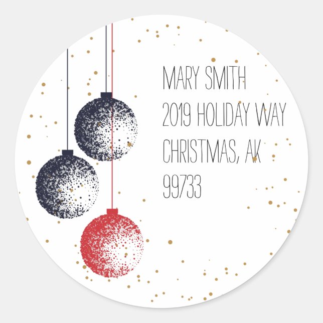 Stipple Christmas Ornaments address Classic Round Sticker (Front)