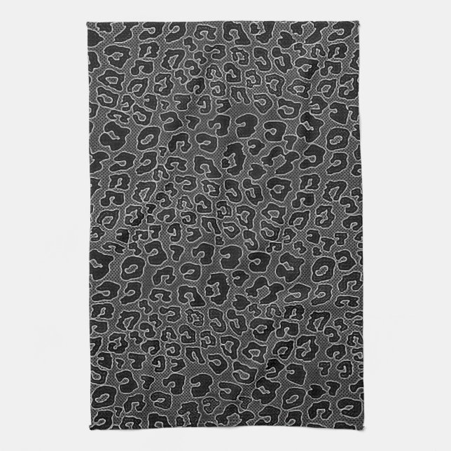 Stippled Black Leopard Print Tea Towel (Vertical)