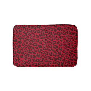 Stippled Cranberry Red Leopard Print Bath Mat