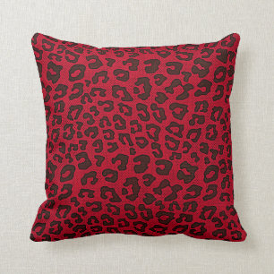 Stippled Cranberry Red Leopard Print Cushion