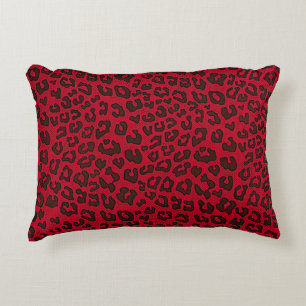 Stippled Cranberry Red Leopard Print Decorative Cushion