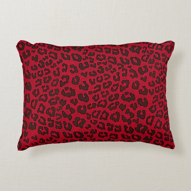 Stippled Cranberry Red Leopard Print Decorative Cushion (Front)