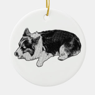 stippled tree hush, corgi ceramic ornament