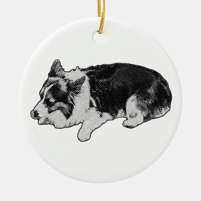 stippled tree hush, corgi ceramic ornament (Front)