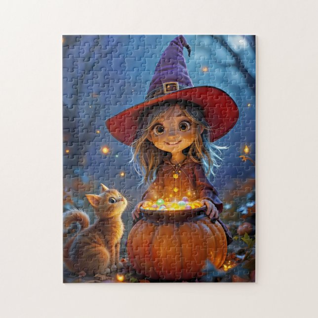 Stirring Up Some Magic! Cute witch,  Jigsaw Puzzle (Vertical)