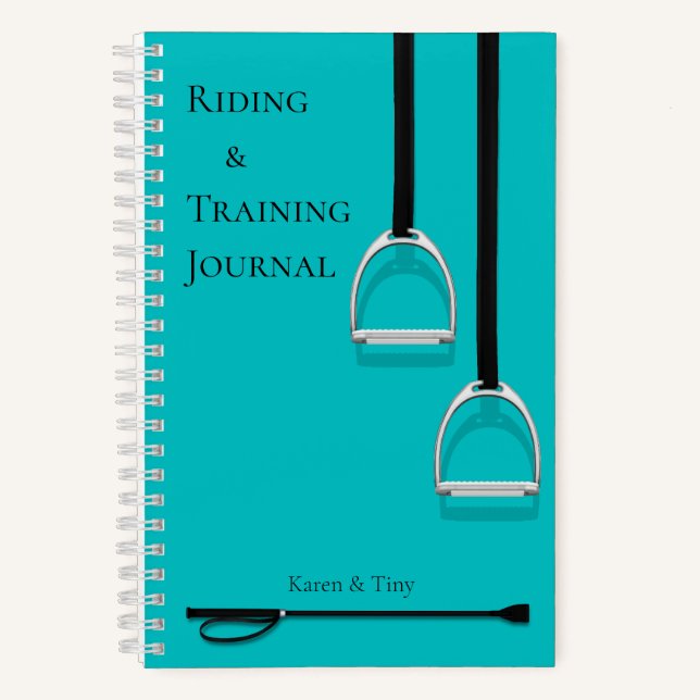 Stirrup Irons & Riding Crop Aqua Medium Equestrian Notebook (Front)