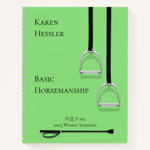 Stirrup Irons & Riding Crop Lime Green 8.5x11 Notebook