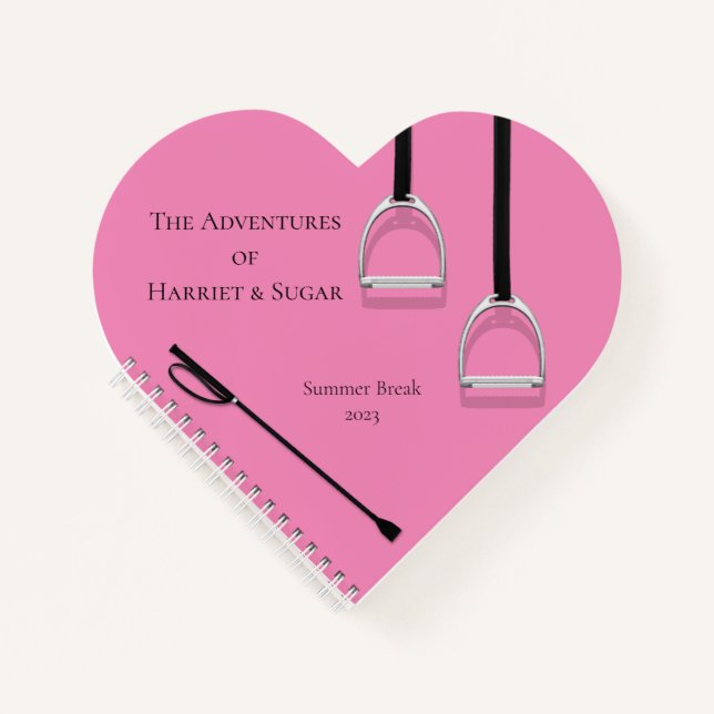 Stirrup Irons & Riding Crop Pink Equestrian Heart Notebook (Front)
