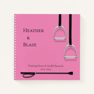 Stirrup Irons & Riding Crop Pink Square Equestrian Notebook