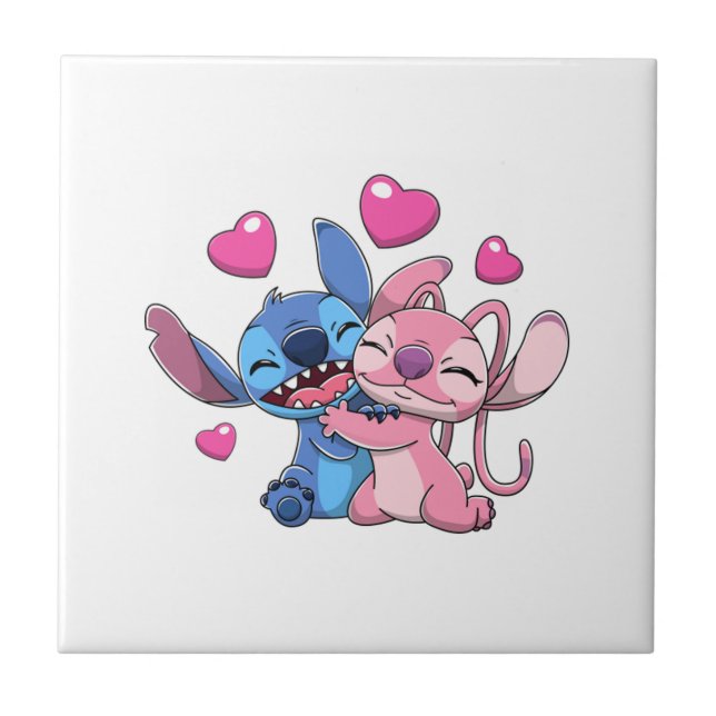 Stitch &amp; Angel Valentines 1 Ceramic Tile (Front)