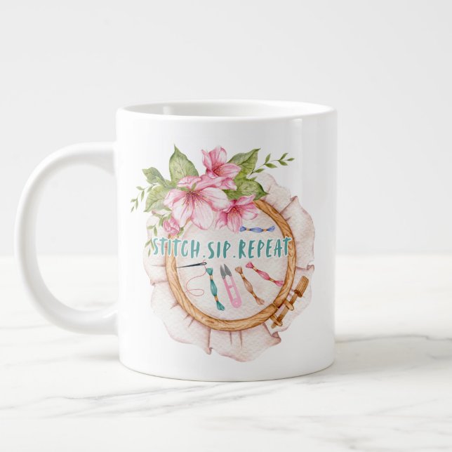 Stitch.Sip.Repeat Large Coffee Mug (Left)