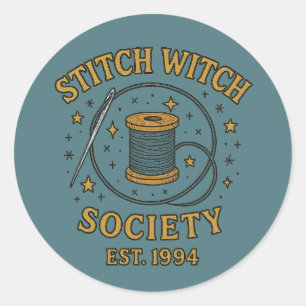 Stitch Witch Society EST 1994 Retro Sewing Art     Classic Round Sticker