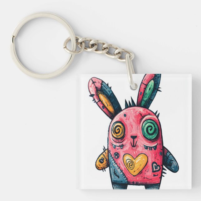 Stitched Bunny – Tough & Quirky Key Ring (Front)