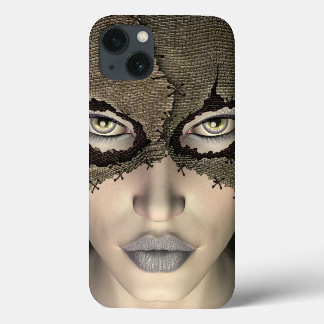 Stitched Burlap Sack Masked Female Face Case-Mate iPhone Case (Back)