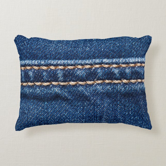 Stitched denim: closeup jeans texture. decorative cushion (Front)
