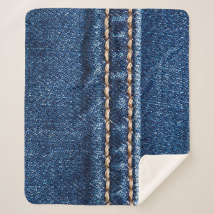 Stitched denim: closeup jeans texture. sherpa blanket