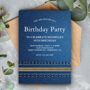 Stitched Denim Zipper Jeans Birthday Party Invitation