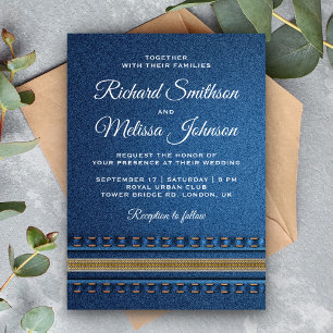 Stitched Denim Zipper Jeans Wedding Invitation