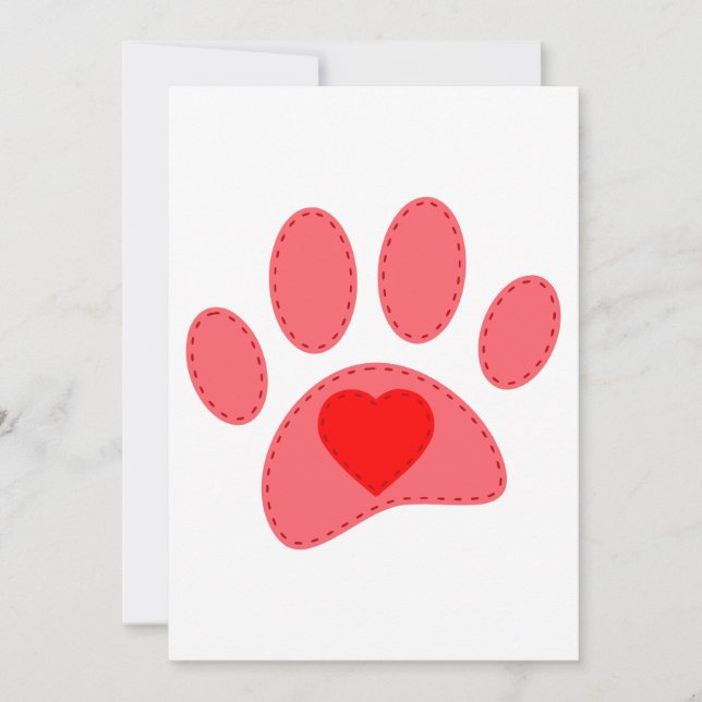 Stitched Dog Paw Print Valentines  Invitation (Front)