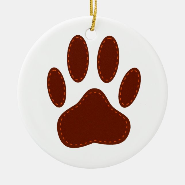 Stitched Felt Dog Paw Print Ceramic Ornament (Front)
