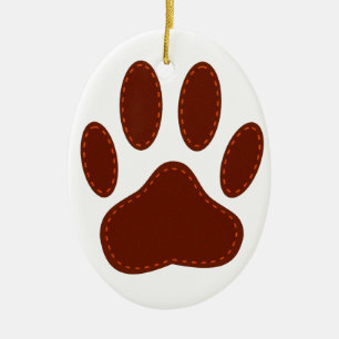 Stitched Felt Dog Paw Print Ceramic Ornament