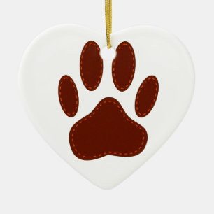 Stitched Felt Dog Paw Print Ceramic Tree Decoration