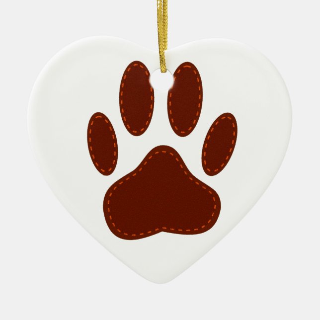 Stitched Felt Dog Paw Print Ceramic Tree Decoration (Front)