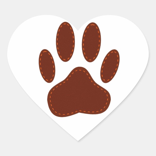 Stitched Felt Dog Paw Print Heart Sticker (Front)