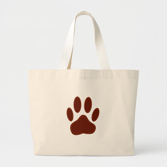 Stitched Felt Dog Paw Print Large Tote Bag (Front)