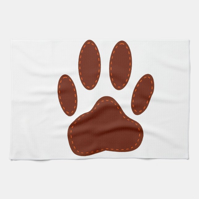 Stitched Felt Dog Paw Print Tea Towel (Horizontal)