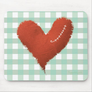 Stitched heart broken heart tragedy red love poem mouse pad