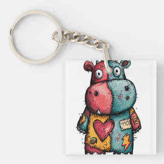 Stitched Hippo – Colourful & Brave Key Ring