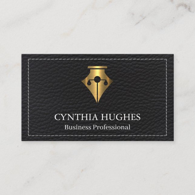 Stitched Leather Background | Pen Legal Logo Business Card (Front)